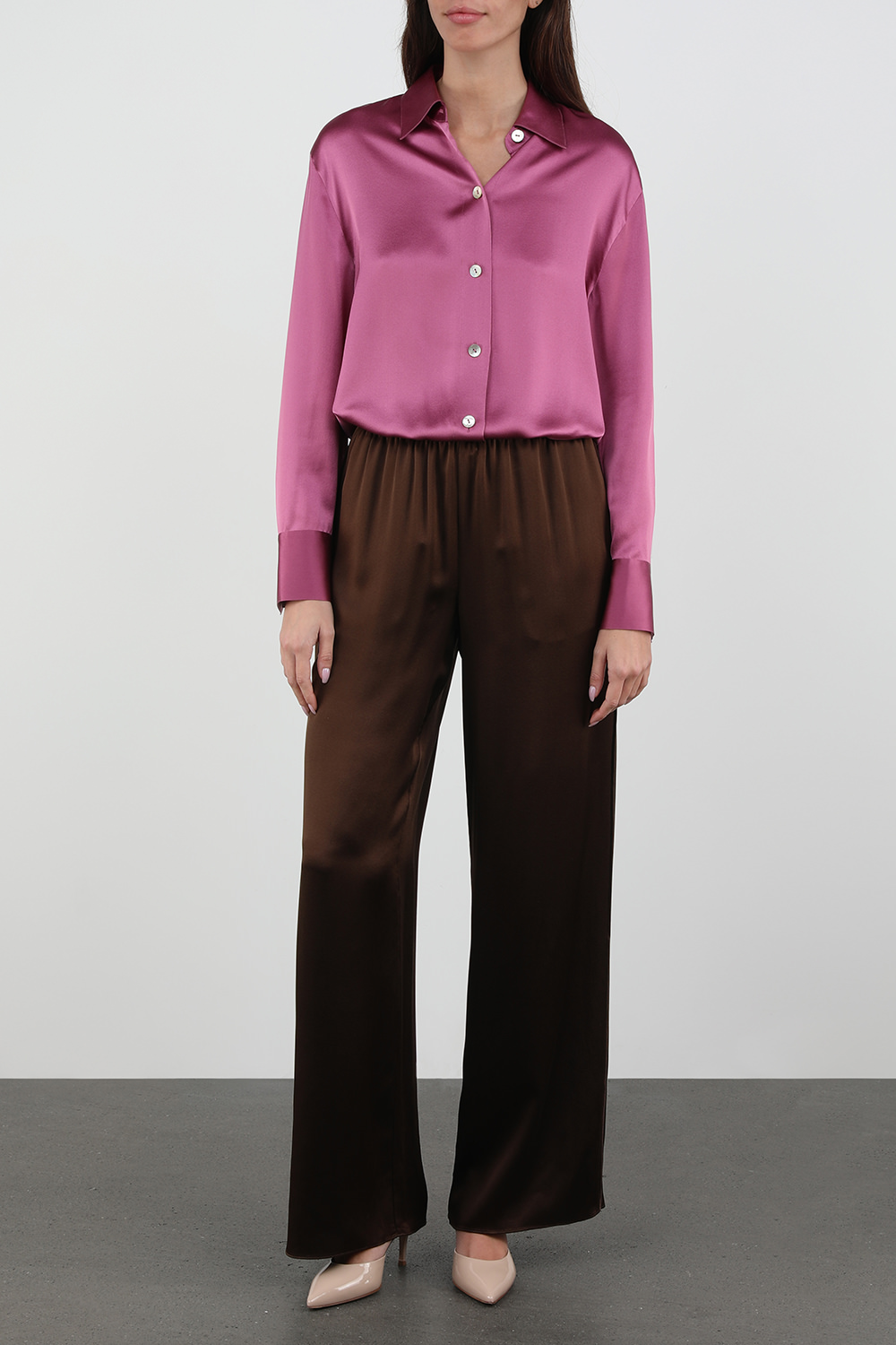 חולצת כפתורים ממשי בגוון ורוד מבריק